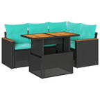 5-tlg. Garten-Sofagarnitur mit Kissen Schwarz Poly Rattan