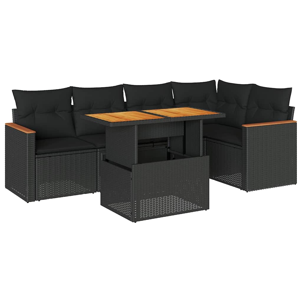 6-tlg. Garten-Sofagarnitur mit Kissen Schwarz Poly Rattan