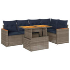 6-tlg. Garten-Sofagarnitur mit Kissen Grau Poly Rattan