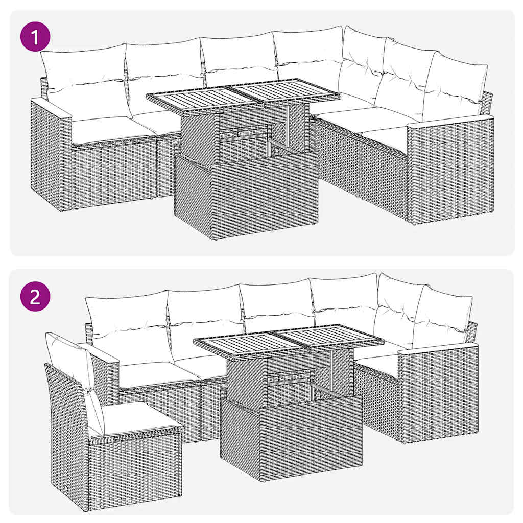 7-tlg. Garten-Sofagarnitur mit Kissen Schwarz Poly Rattan