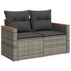 7-tlg. Garten-Sofagarnitur mit Kissen Grau Poly Rattan Akazie