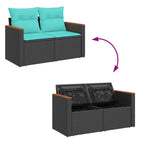 7-tlg. Garten-Sofagarnitur mit Kissen Schwarz Poly Rattan