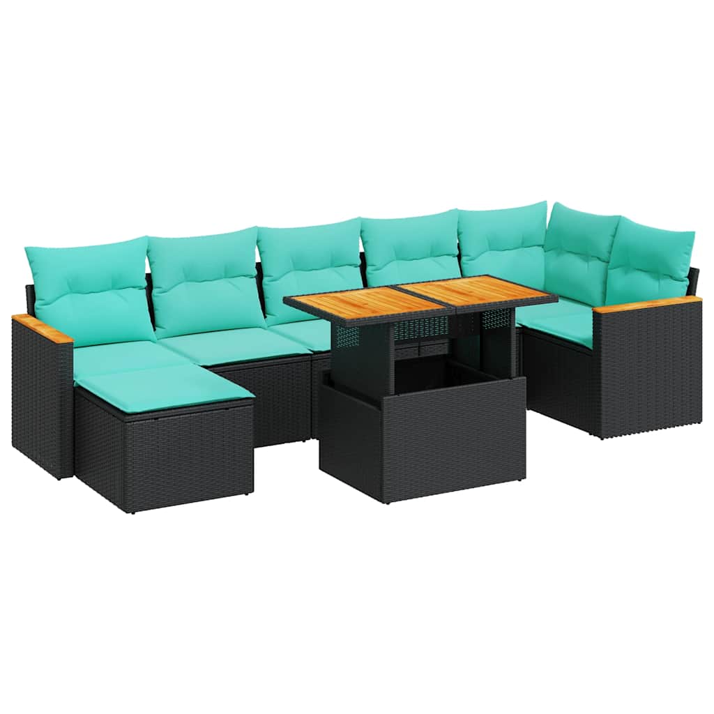8-tlg. Garten-Sofagarnitur mit Kissen Schwarz Poly Rattan