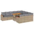 11-tlg. Garten-Sofagarnitur mit Kissen Beige Poly Rattan Akazie