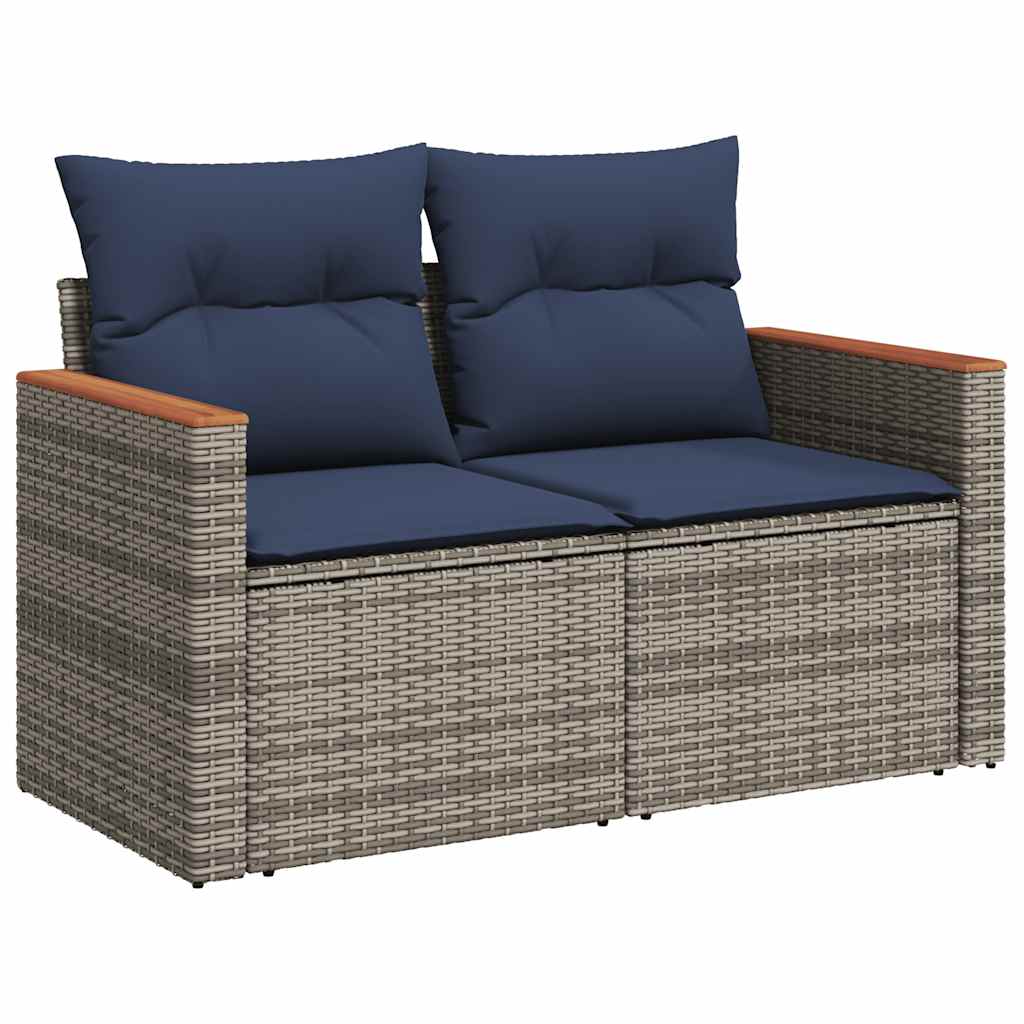 11-tlg. Garten-Sofagarnitur mit Kissen Grau Poly Rattan