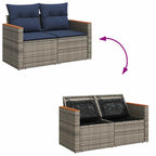 11-tlg. Garten-Sofagarnitur mit Kissen Grau Poly Rattan