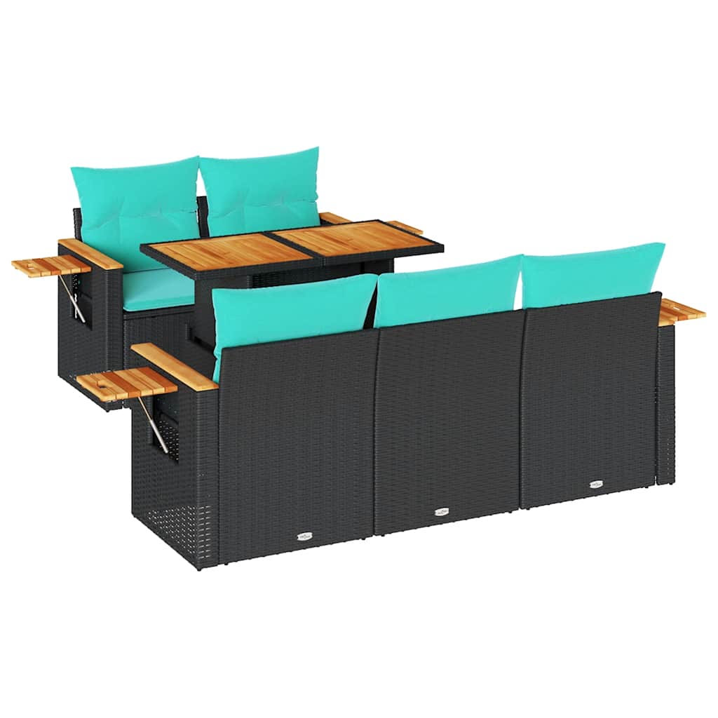 6-tlg. Garten-Sofagarnitur mit Kissen Schwarz Poly Rattan