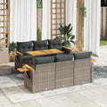 7-tlg. Garten-Sofagarnitur mit Kissen Grau Poly Rattan Akazie