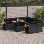 9-tlg. Garten-Sofagarnitur mit Kissen Schwarz Poly Rattan