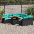9-tlg. Garten-Sofagarnitur mit Kissen Schwarz Poly Rattan