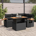 5tlg. Garten-Sofagarnitur mit Kissen Schwarz Poly Rattan Akazie