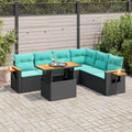 7-tlg. Garten-Sofagarnitur mit Kissen Schwarz Poly Rattan