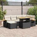 7-tlg. Garten-Sofagarnitur mit Kissen Schwarz Poly Rattan