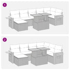8-tlg. Garten-Sofagarnitur mit Kissen Grau Poly Rattan Akazie
