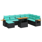 10-tlg. Garten-Sofagarnitur mit Kissen Schwarz Poly Rattan