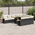 11-tlg. Garten-Sofagarnitur mit Kissen Schwarz Poly Rattan