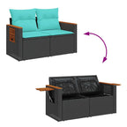 11-tlg. Garten-Sofagarnitur mit Kissen Schwarz Poly Rattan