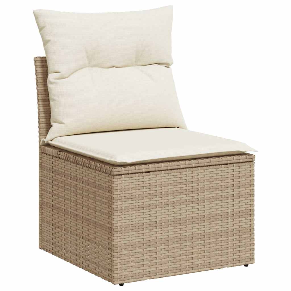 11-tlg. Garten-Sofagarnitur mit Kissen Beige Poly Rattan Akazie