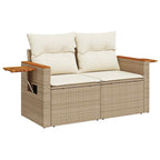 11-tlg. Garten-Sofagarnitur mit Kissen Beige Poly Rattan Akazie