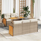 6-tlg. Garten-Sofagarnitur mit Kissen Beige Poly Rattan Akazie