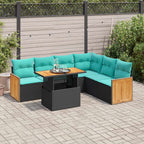 7-tlg. Garten-Sofagarnitur mit Kissen Schwarz Poly Rattan