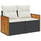 9-tlg. Garten-Sofagarnitur mit Kissen Schwarz Poly Rattan
