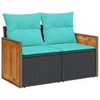8-tlg. Garten-Sofagarnitur mit Kissen Grau Poly Rattan Akazie