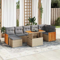 8-tlg. Garten-Sofagarnitur mit Kissen Beige Poly Rattan Akazie