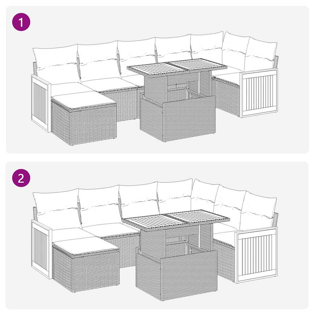 8-tlg. Garten-Sofagarnitur mit Kissen Braun Poly Rattan Akazie