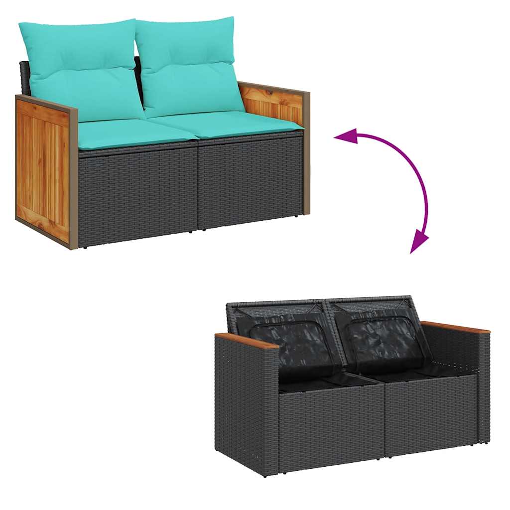 11-tlg. Garten-Sofagarnitur mit Kissen Schwarz Poly Rattan