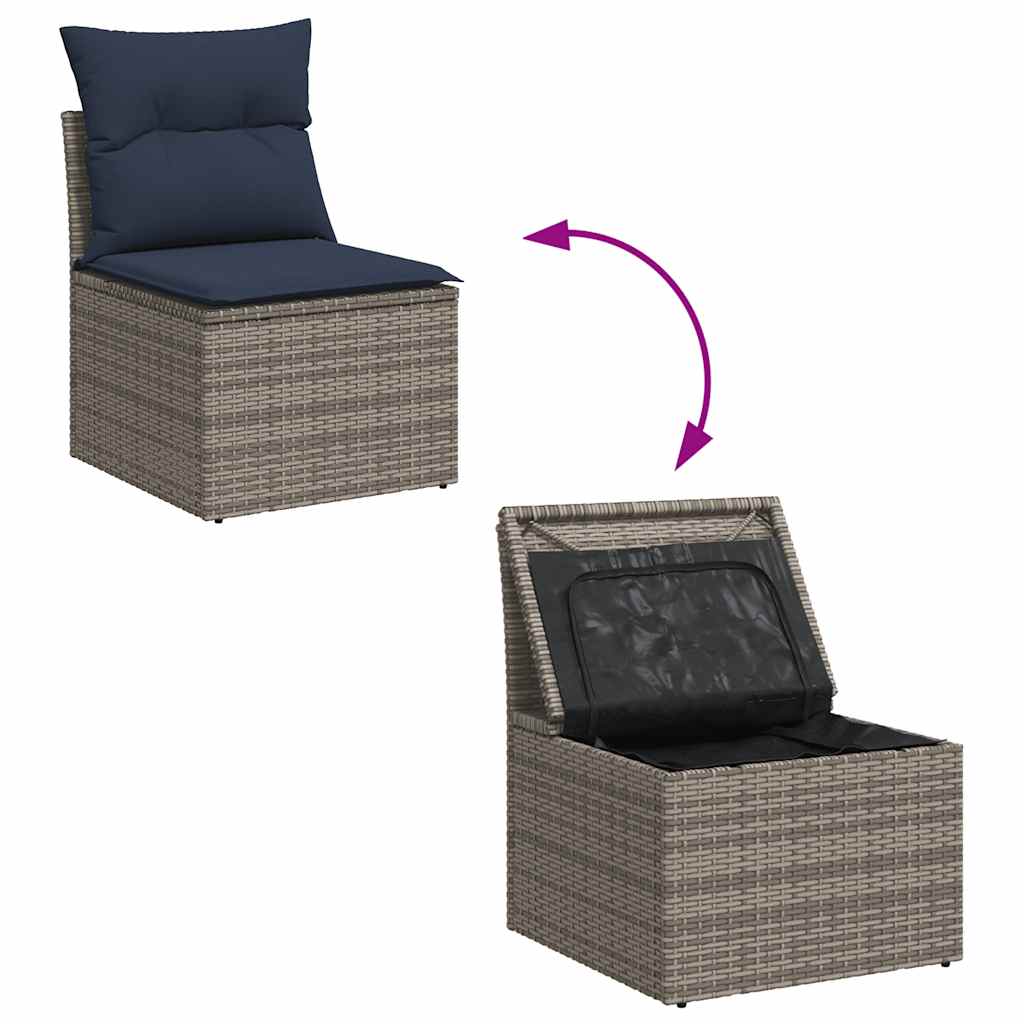 6-tlg. Garten-Sofagarnitur mit Kissen Grau Poly Rattan Akazie