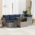 7-tlg. Garten-Sofagarnitur mit Kissen Grau Poly Rattan Akazie