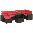 8-tlg. Garten-Sofagarnitur mit Kissen Braun Poly Rattan