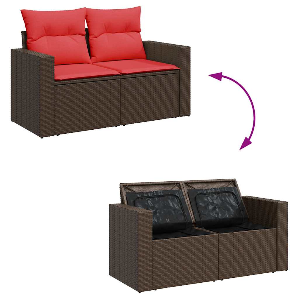 8-tlg. Garten-Sofagarnitur mit Kissen Braun Poly Rattan