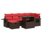 7-tlg. Garten-Sofagarnitur mit Kissen Braun Poly Rattan
