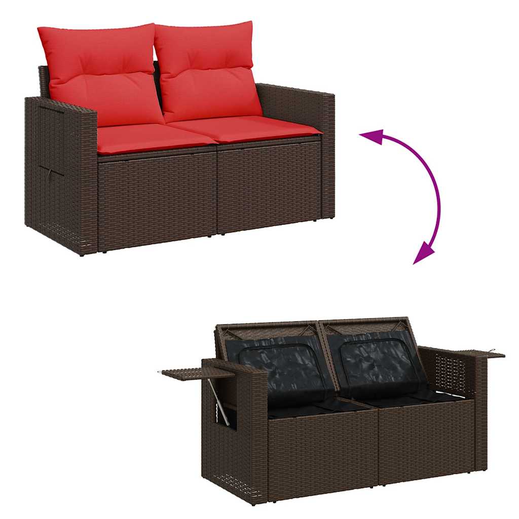 8-tlg. Garten-Sofagarnitur mit Kissen Braun Poly Rattan