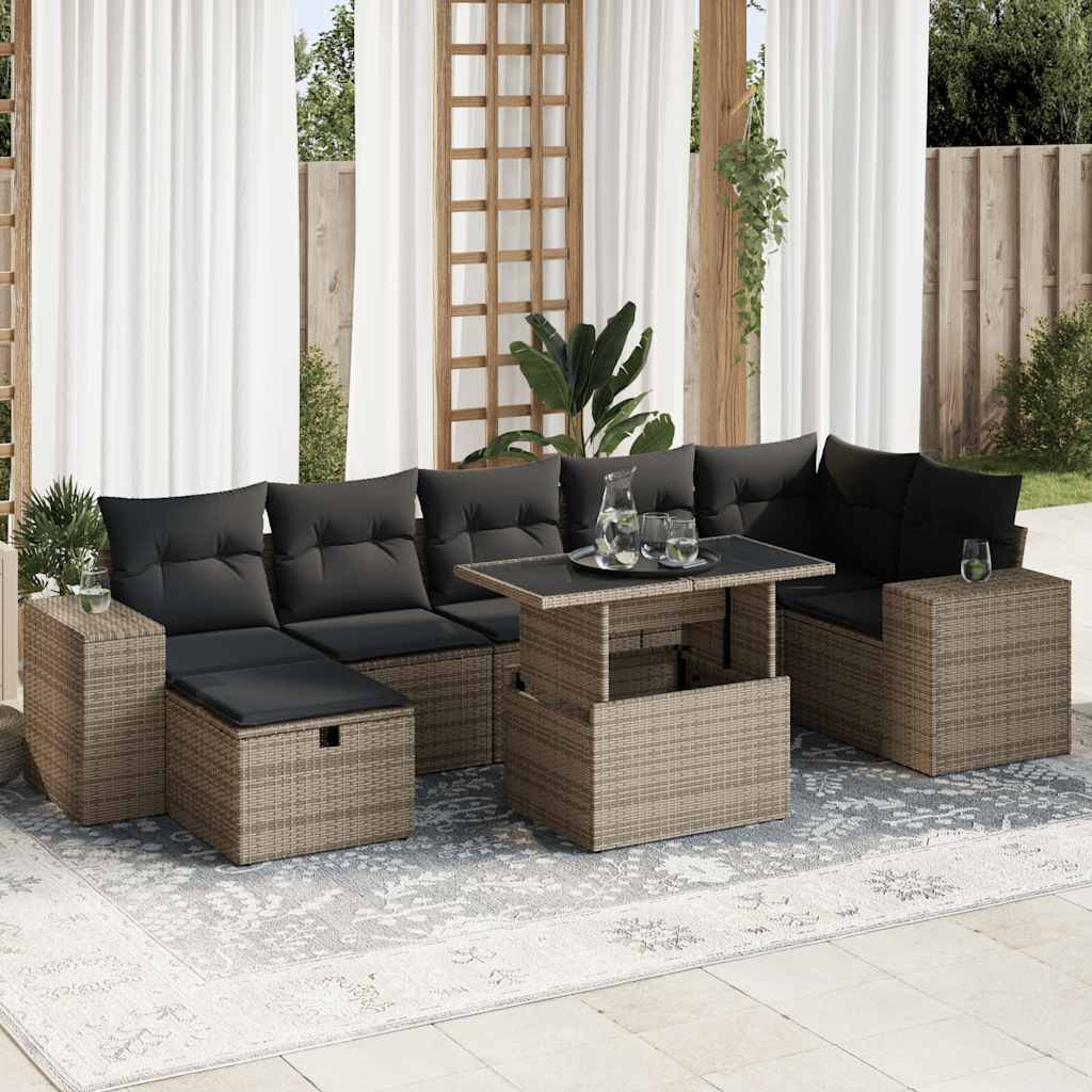 5-tlg. Garten-Sofagarnitur mit Kissen Grau Poly Rattan