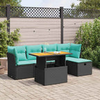 6-tlg. Garten-Sofagarnitur mit Kissen Schwarz Poly Rattan