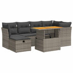 7-tlg. Garten-Sofagarnitur mit Kissen Grau Poly Rattan Akazie
