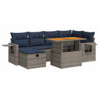 7-tlg. Garten-Sofagarnitur mit Kissen Schwarz Poly Rattan