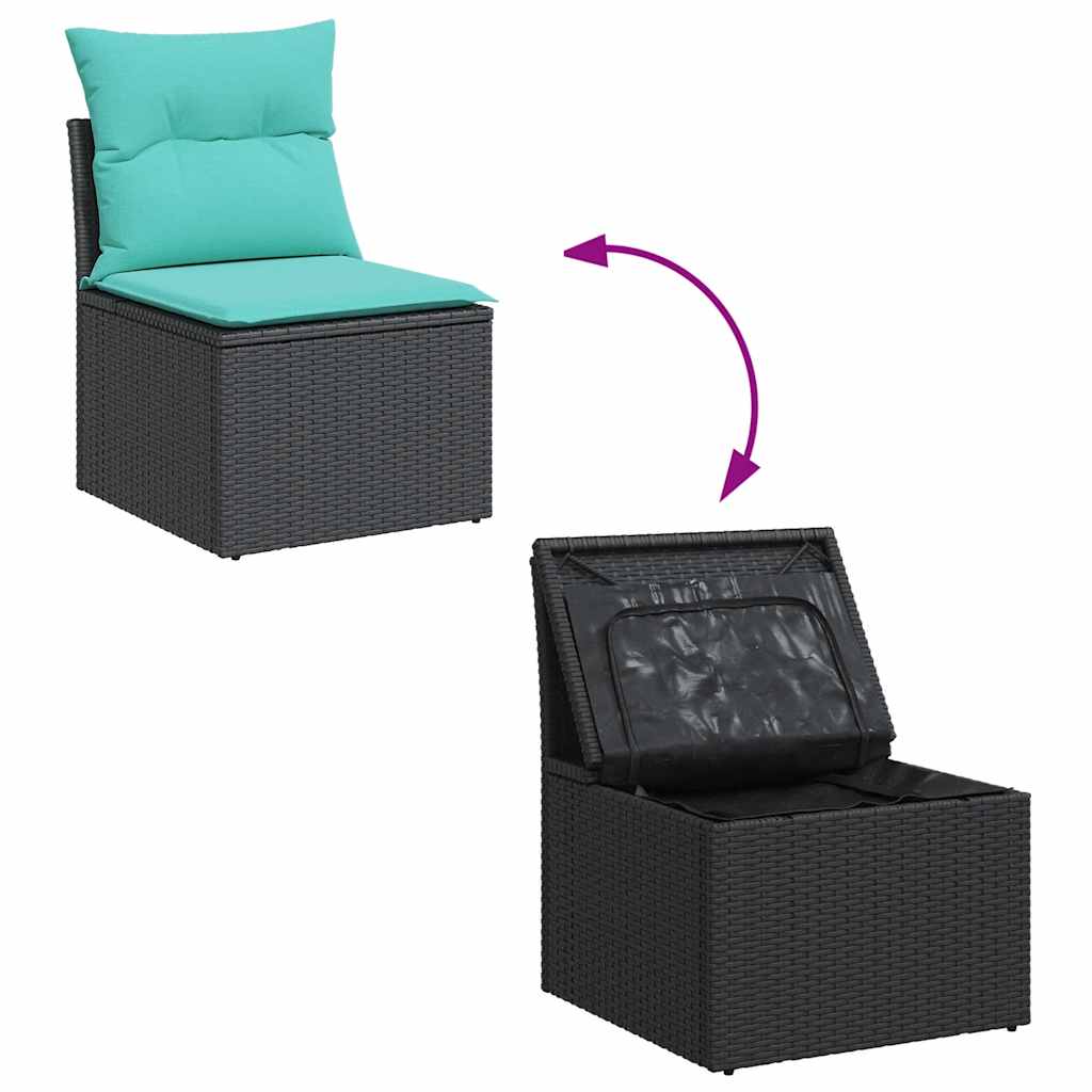 7-tlg. Garten-Sofagarnitur mit Kissen Grau Poly Rattan Akazie