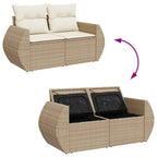 9-tlg. Garten-Sofagarnitur mit Kissen Beige Poly Rattan Akazie