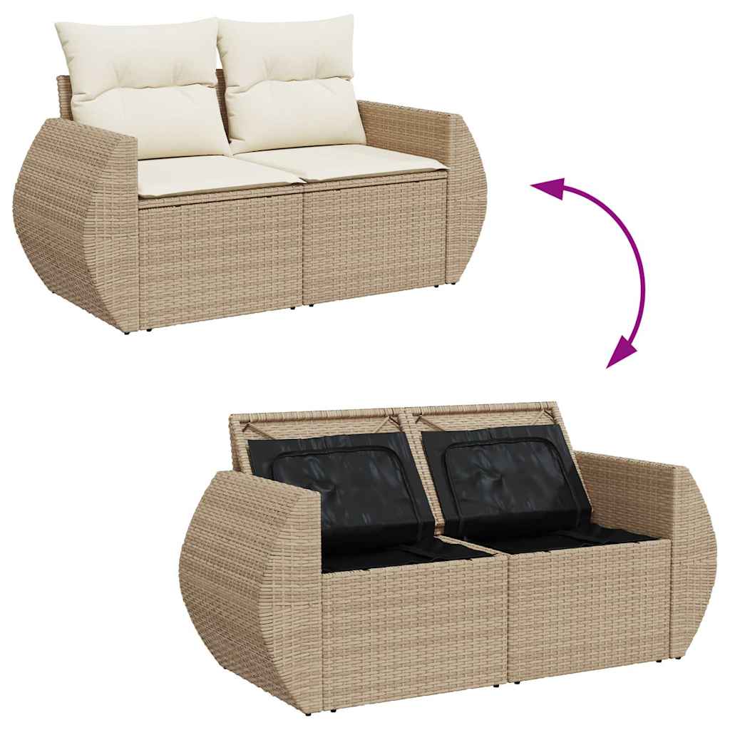 9-tlg. Garten-Sofagarnitur mit Kissen Beige Poly Rattan Akazie