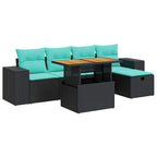 6-tlg. Garten-Sofagarnitur mit Kissen Braun Poly Rattan Akazie