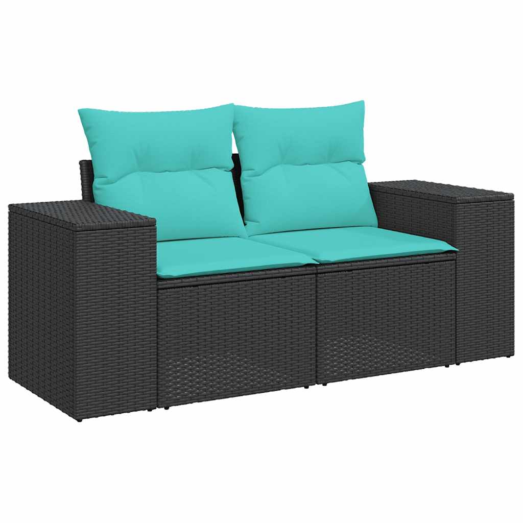 8-tlg. Garten-Sofagarnitur mit Kissen Grau Poly Rattan Akazie