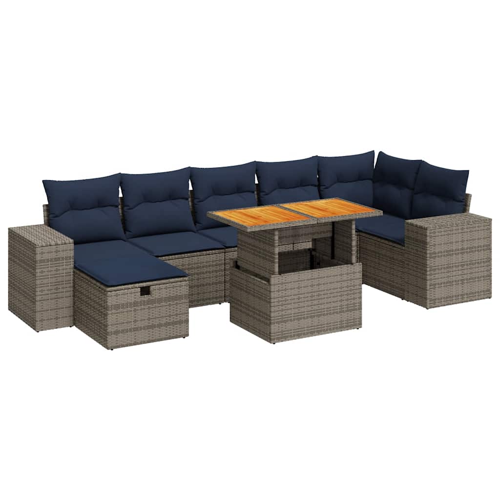 8-tlg. Garten-Sofagarnitur mit Kissen Braun Poly Rattan Akazie