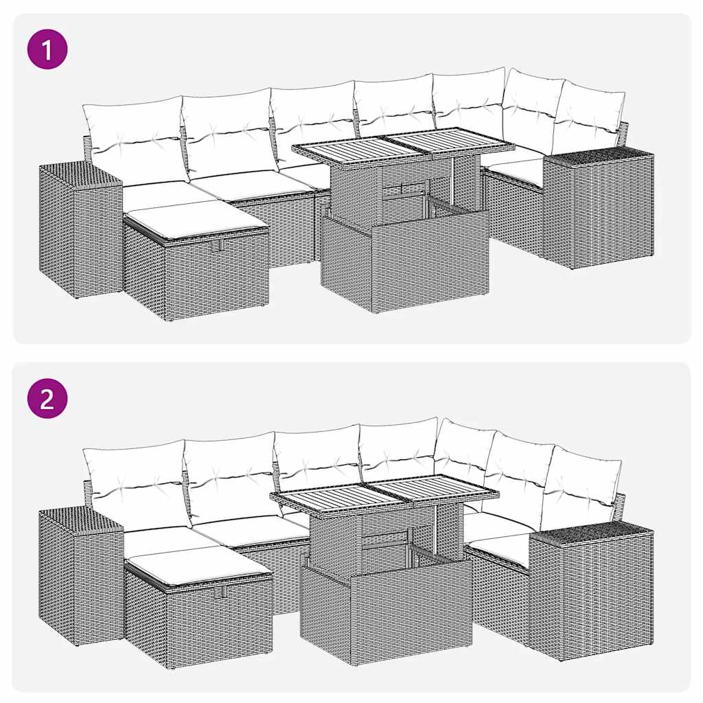 8-tlg. Garten-Sofagarnitur mit Kissen Braun Poly Rattan Akazie