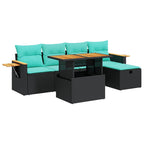 6-tlg. Garten-Sofagarnitur mit Kissen Schwarz Poly Rattan