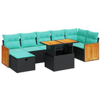8-tlg. Garten-Sofagarnitur mit Kissen Grau Poly Rattan Akazie