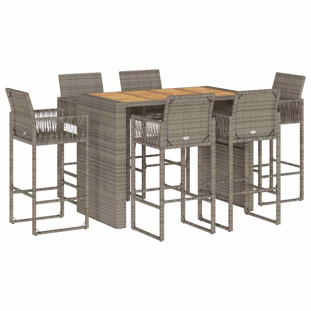 7-tlg. Gartenbar-Set ohne Kissen Grau Poly Rattan Akazie